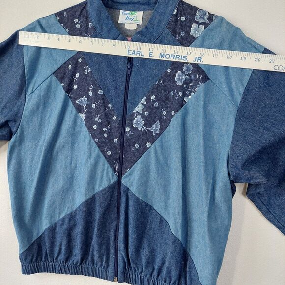 Vintage Coco Bay Miami Women Zip Jacket Denim 80s Medium Damaged Zipper Grandma - Picture 6 of 15